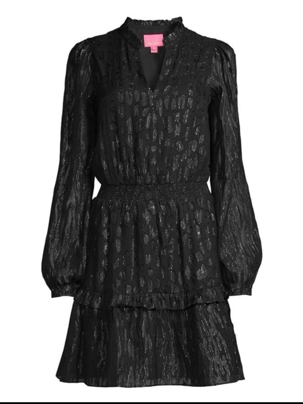 Lilly Pulitzer- Avelynn Tiered Dress Onyx Seeing Spots Metallic Clip size 2